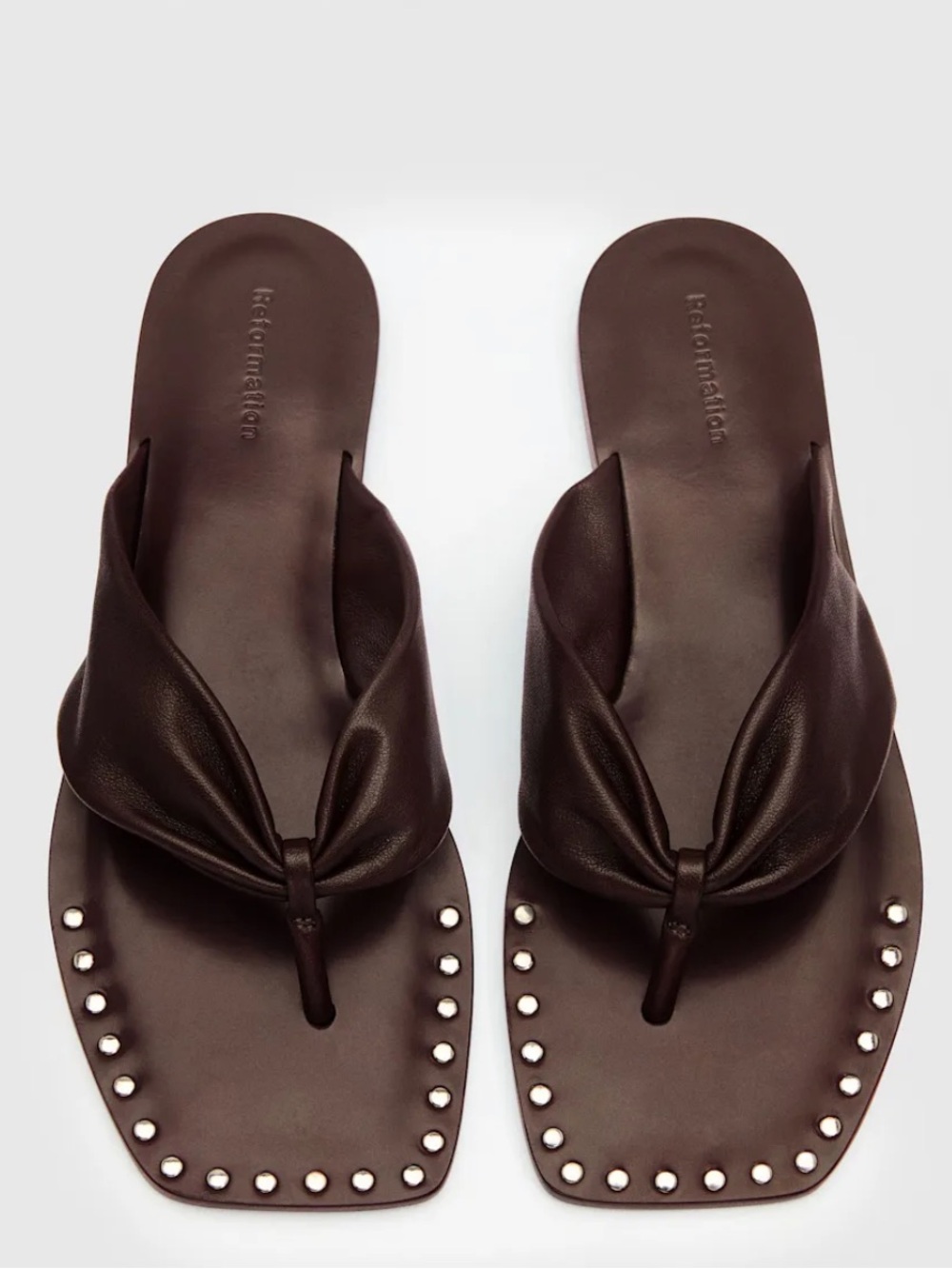 NIB Reformation Larsen Thong Sandals espresso leather studs Brown 8